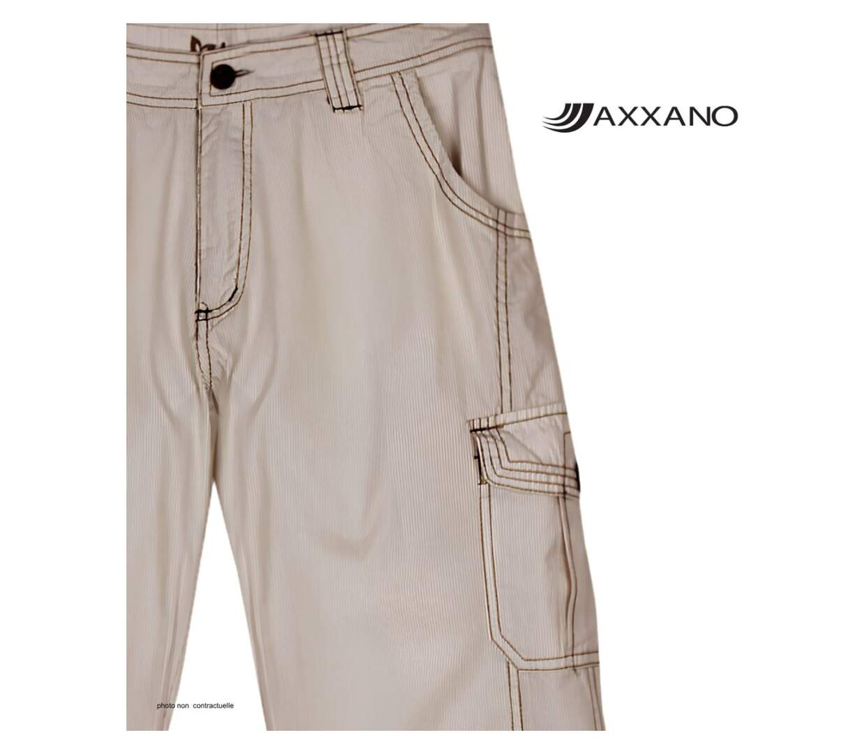 AXXANO AE1271B - Pantacourt femme à rayures beige et blanc en pur coton-4