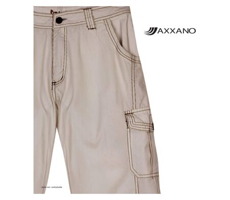 AXXANO AE1271B - Pantacourt femme à rayures beige et blanc en pur coton