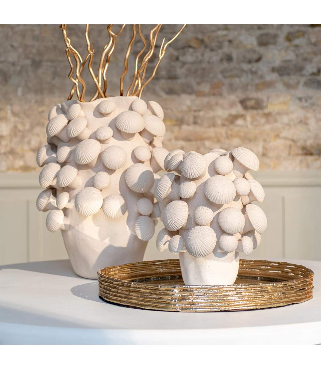 Vase Champignon en Argile Fungi 46cm Beige-3