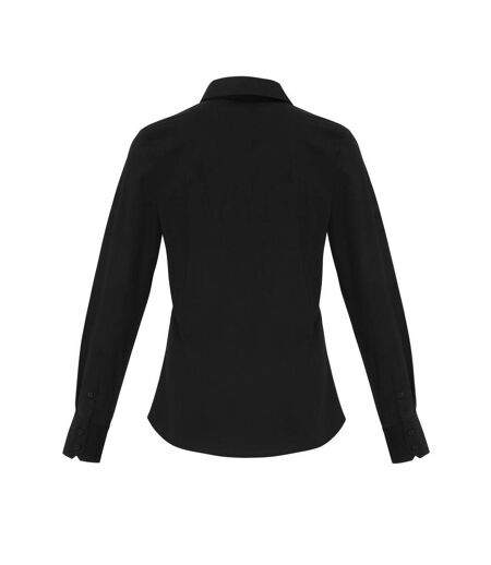 Womens/ladies Poplin Stretch Long-sleeved Shirt Black Premier