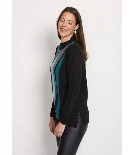 Pull-tunique jacquard col montant