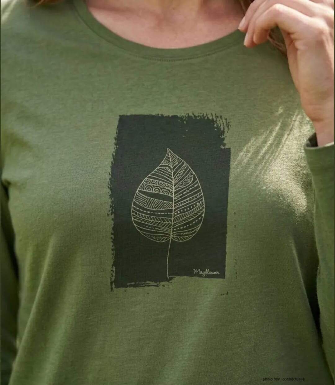 MAYFLOWER NIKKI4 : Tee-shirt manches longues olive en coton pour un style naturel-4