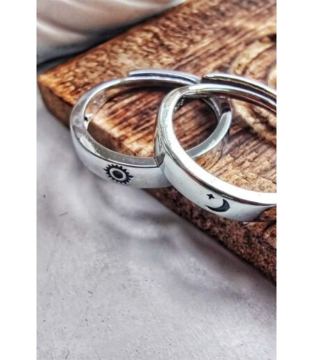 Silver Couple Moon and Sun Promise Adjustable Ring set