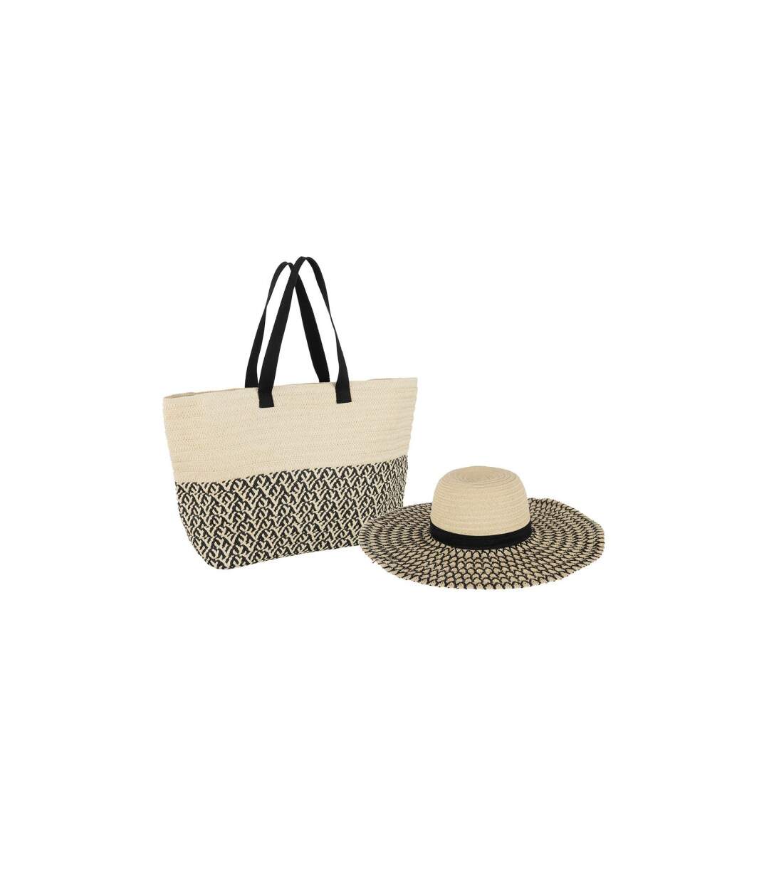 Ensemble Sac de Plage & Chapeau Illan 61cm Beige & Noir-1