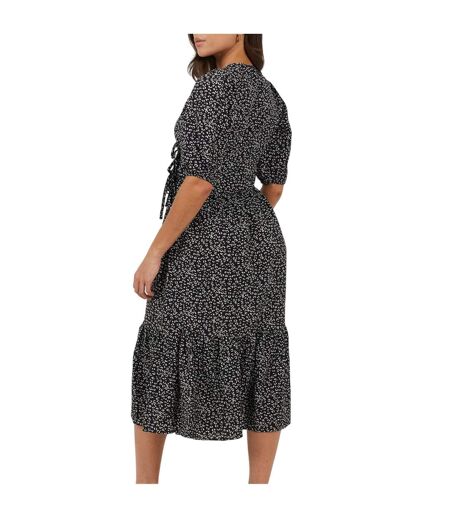 Robe Portefeuille Motif/style Fleurs Femme Noir Blanc Brave Soul