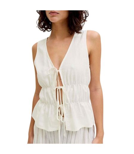 Womens/ladies Linen Front Tie Sleeveless Top Blanc De Blanc JJXX