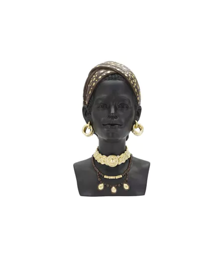 Statuette Tête Femme Bandeau Massai 30cm Noir