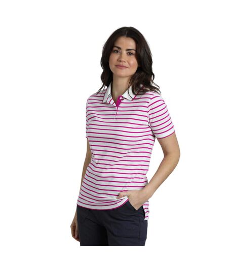 Womens/ladies janely striped pique polo shirt dark raspberry Weird Fish