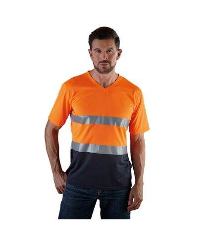 Mens cool super hi-vis lightweight v neck safety t-shirt orange/navy Yoko