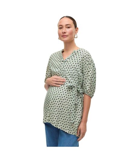 Blouse Manches Bouffantes Motif/style Cœurs Femme Vert De Gris Mamalicious