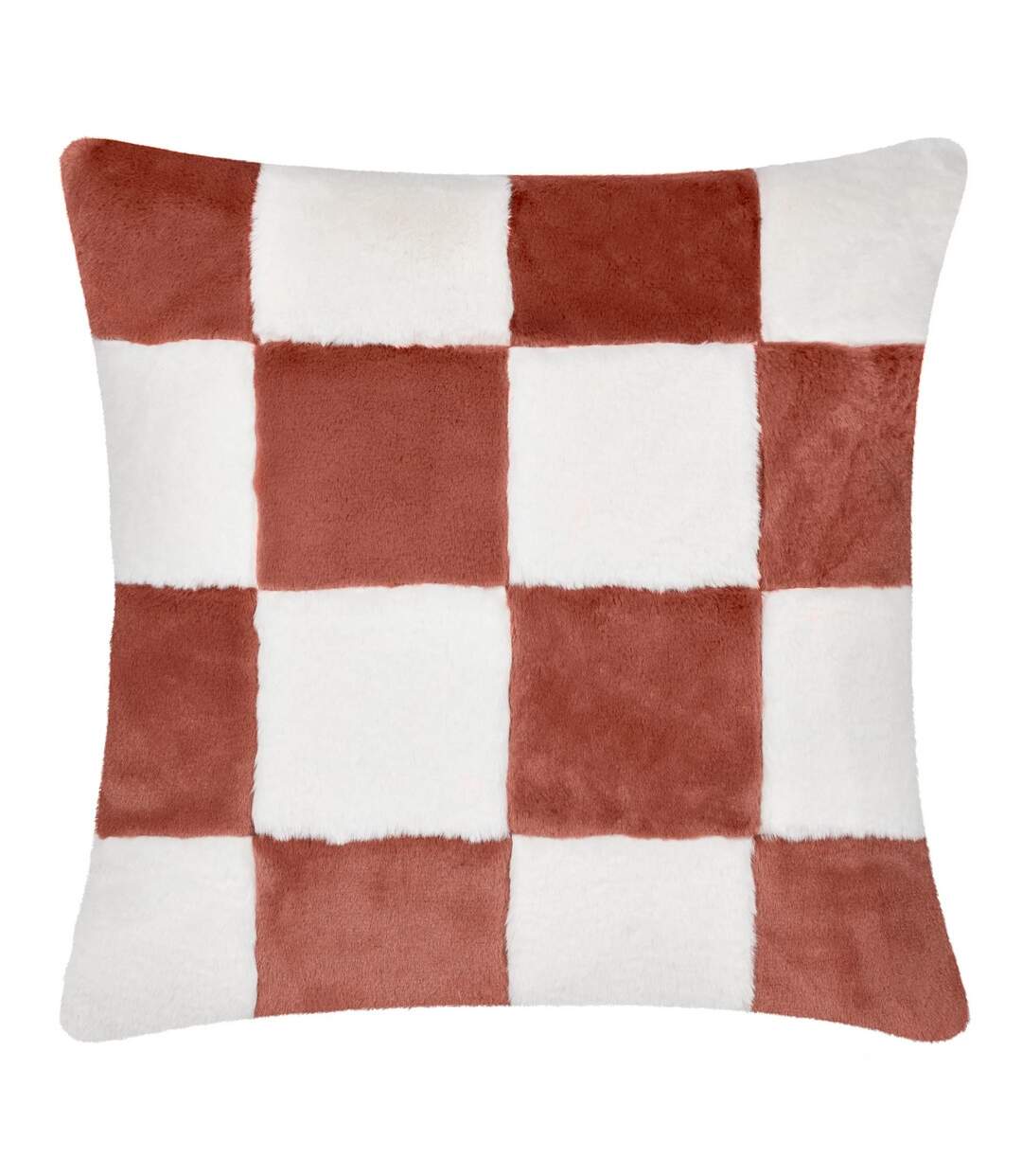 Cozee faux fur checked cushion cover 50cm x 50cm rust Heya Home