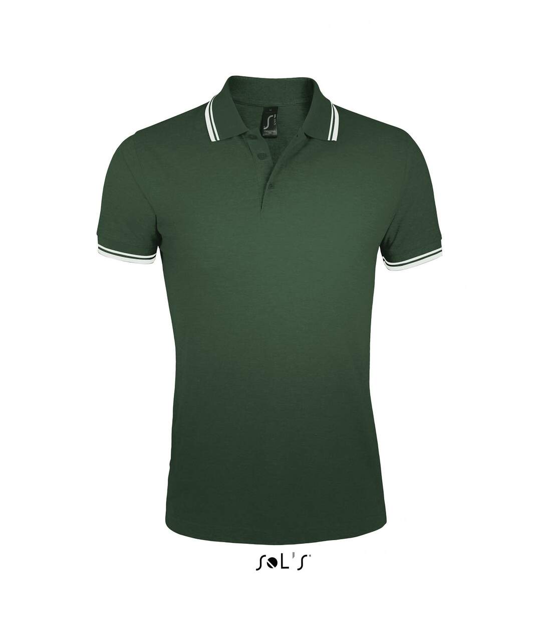 Polo homme coton - 00577 - vert forêt et bande blanche