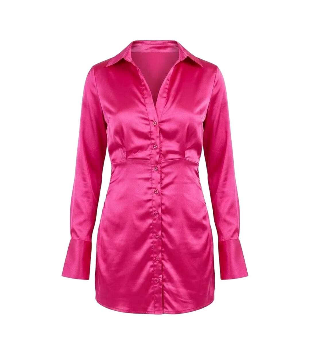 Womens/ladies Satin Long-sleeved Party Shirt Dress Pink Missy Empire-2