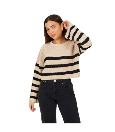 Womens/ladies Striped Cropped Jumper Stone Brave Soul