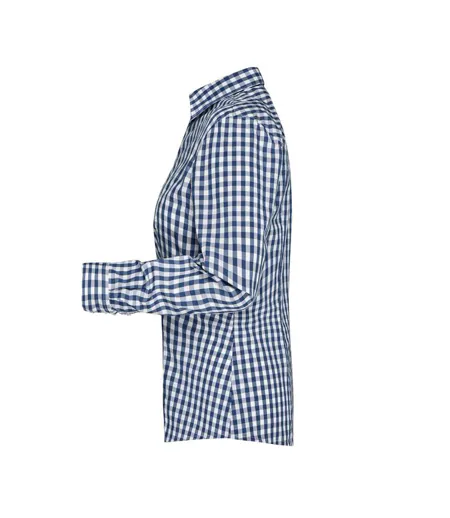 Blouse Motif/style À Carreaux Femme Bleu Marine Blanc James And Nicholson