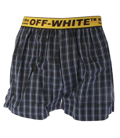 Mens Classic Industrial Checked Boxer Shorts Blue Off White