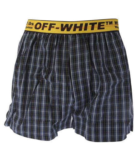 Mens Classic Industrial Checked Boxer Shorts Blue Off White