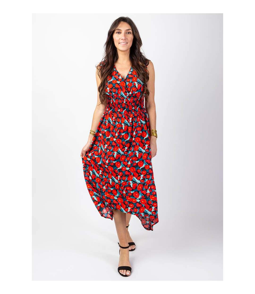 Robe longue asymétrique AMELIA imprimé fleuri Coton Du Monde