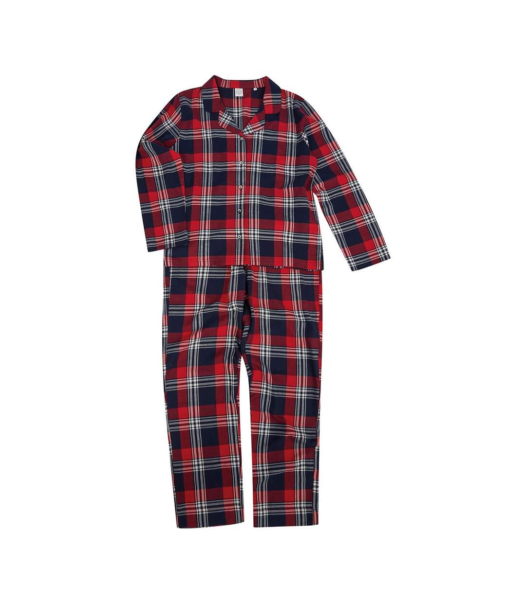 Womens/ladies Tartan Long Pyjama Set Red Navy SF-2