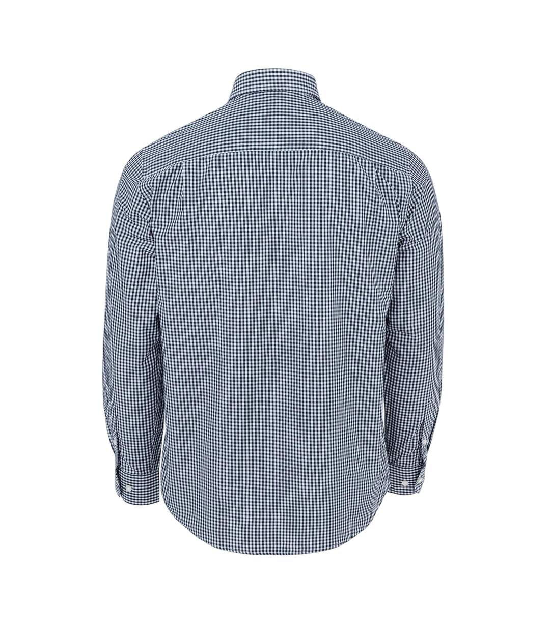 Mens Patterned Poplin Long-sleeved Shirt Navy Gingham Fabric-2