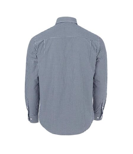 Mens Patterned Poplin Long-sleeved Shirt Navy Gingham Fabric