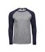 Tee Jays Mens Long Sleeve Baseball T-Shirt (Heather Gray/Navy)