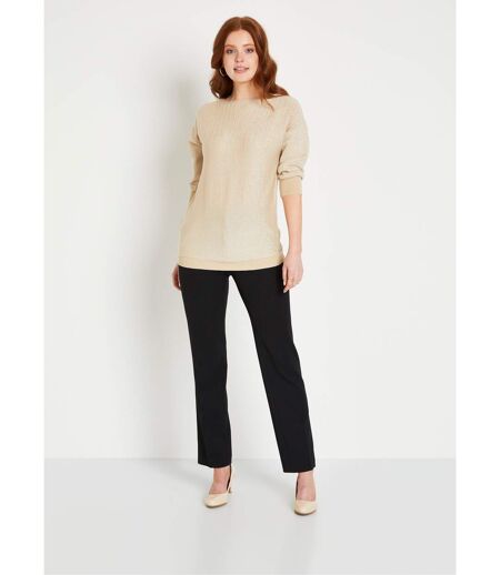 Pull mi-long uni brillant manches 3/4 col bateau