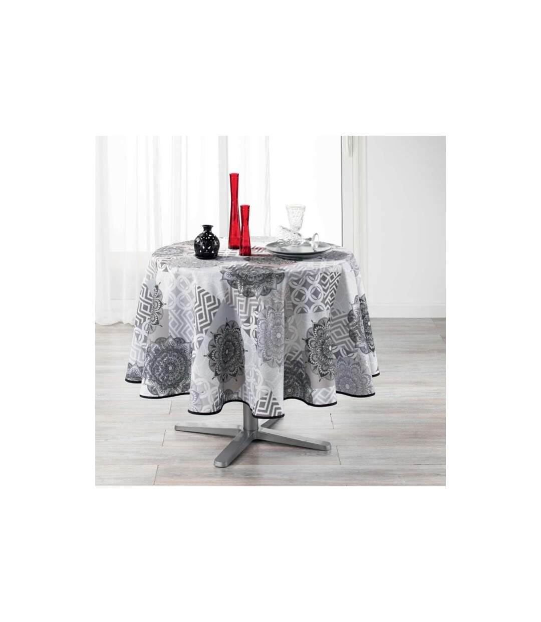 Nappe Ronde Imprimée Flamenco 180cm Gris-1