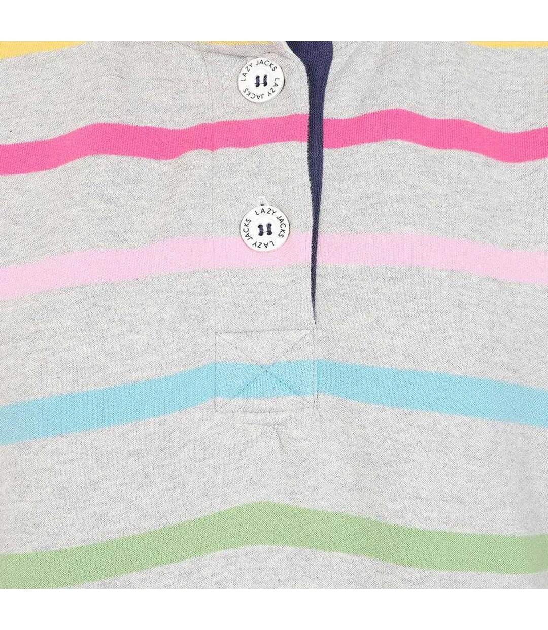 Womens/ladies Striped Button Neck Winter Sweatshirt Multicoloured Lazy Jacks-3