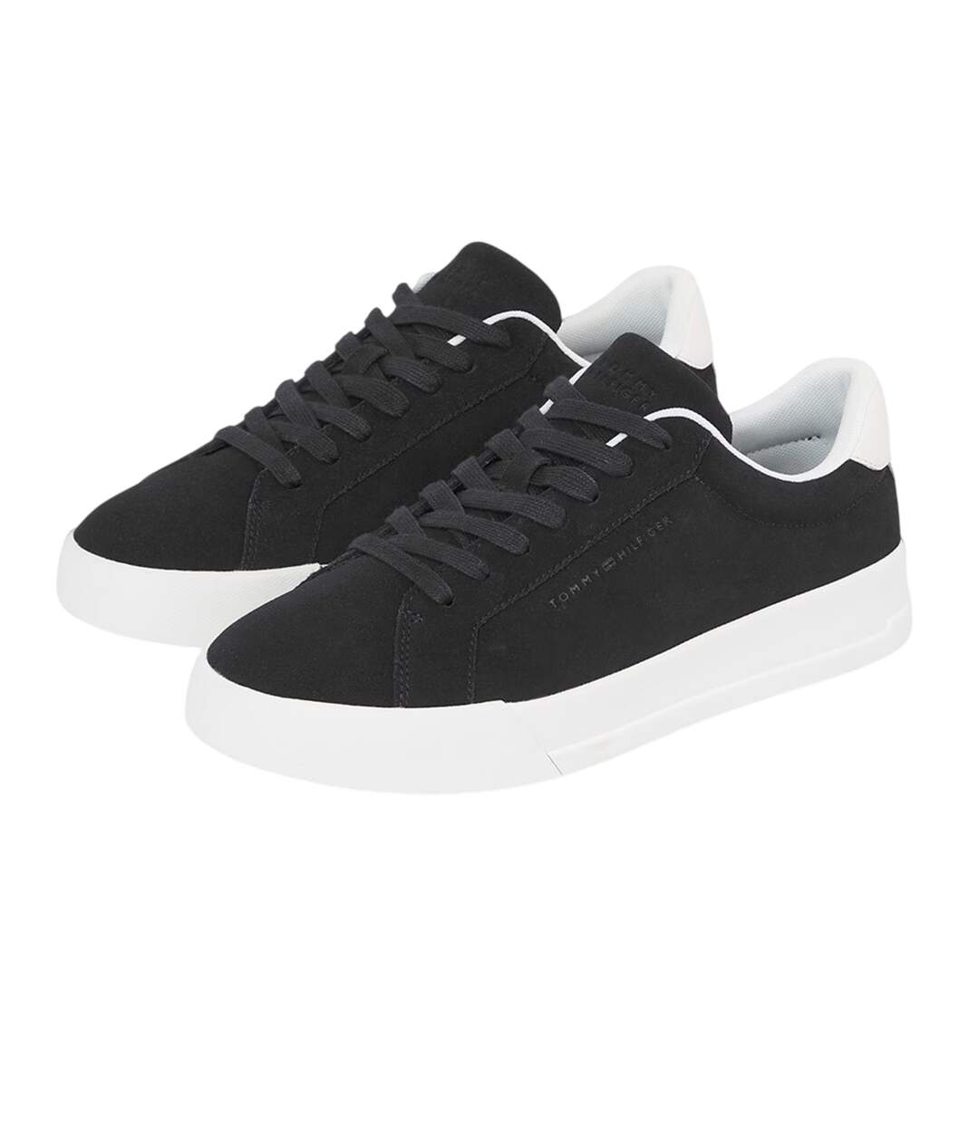 Mens Pebble Grain Court Leather Trainers Black White Tommy Hilfiger-4