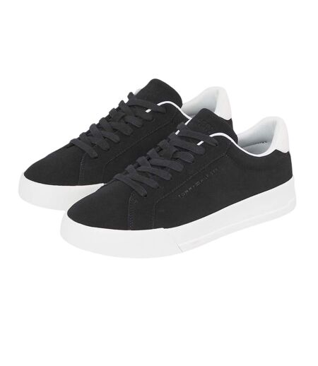 Mens Pebble Grain Court Leather Trainers Black White Tommy Hilfiger