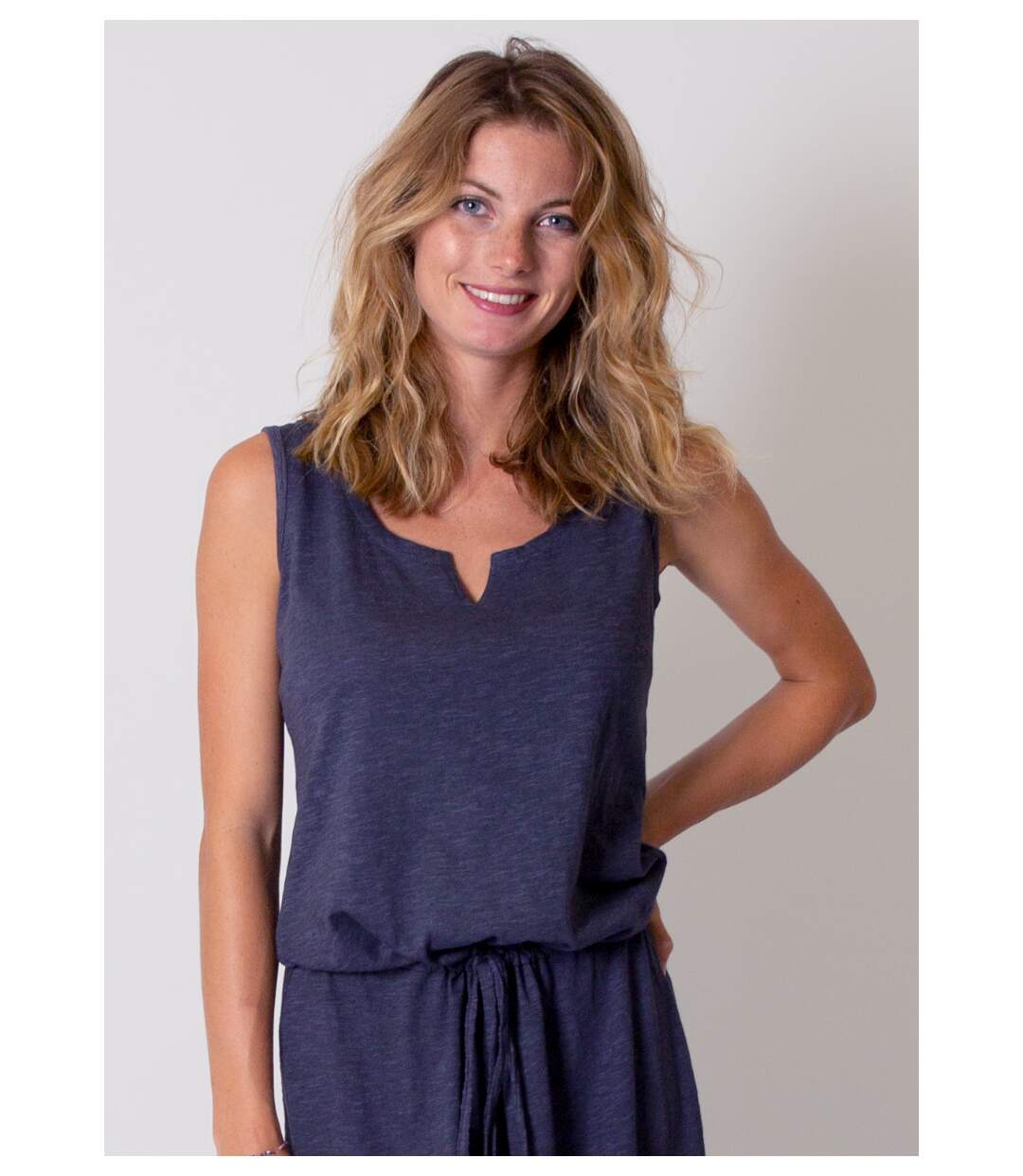 Robe longue en coton sans manches NADINE gris bleu Coton Du Monde