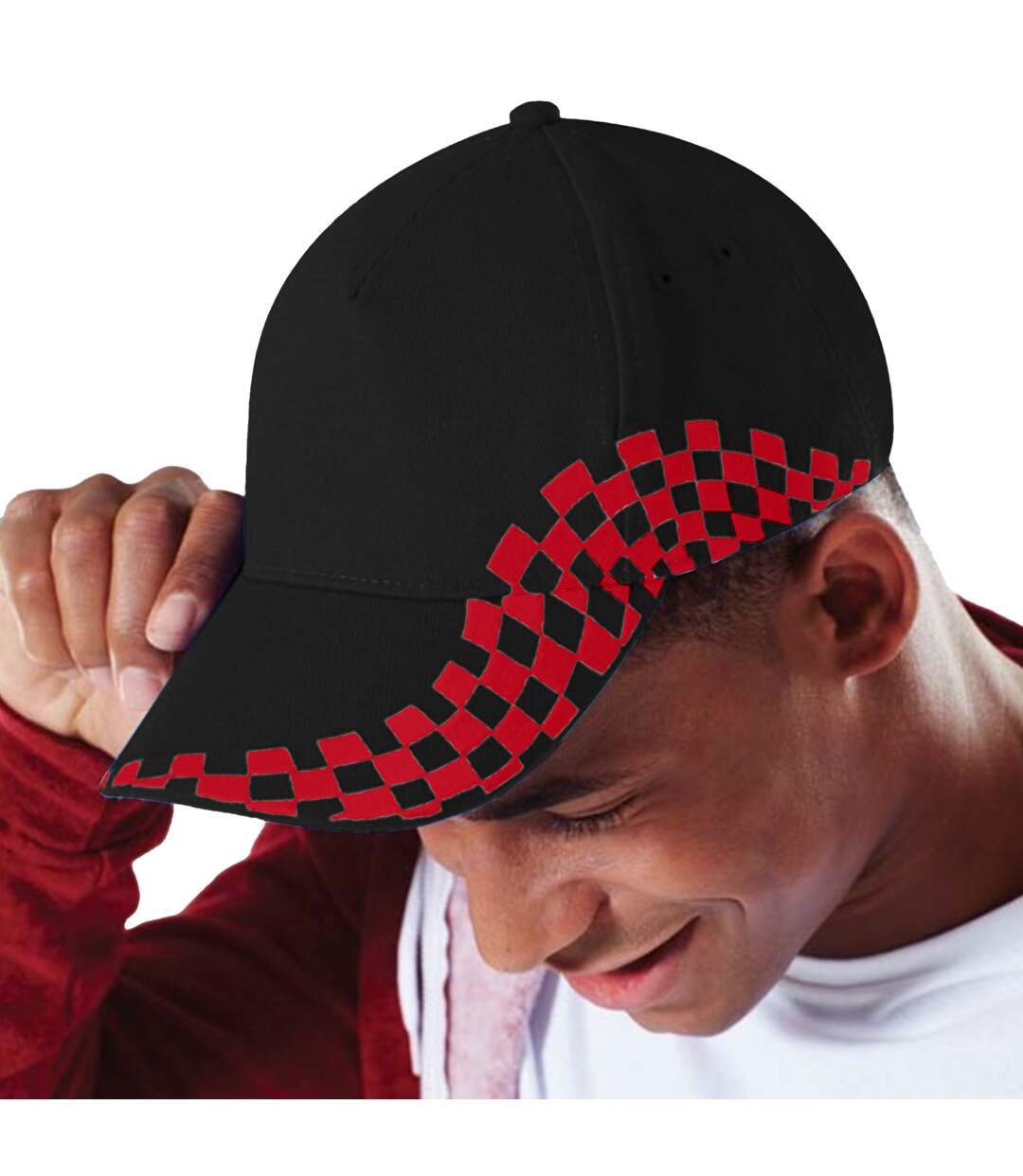 Unisex grand prix baseball cap black/classic red Beechfield-4