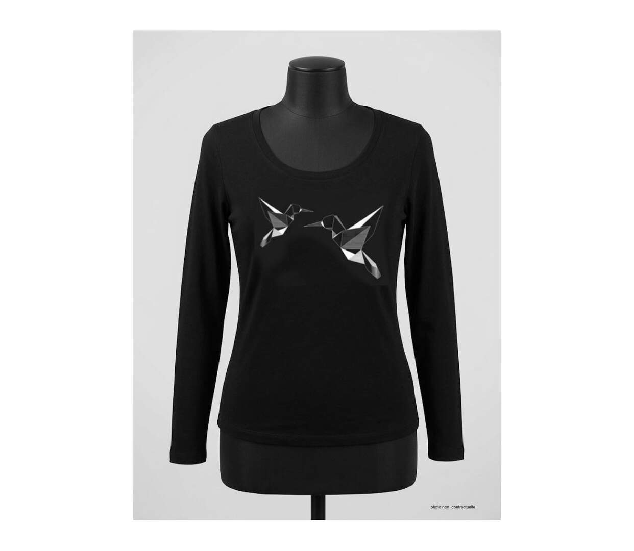 Mayflower NAWA1 : Tee-shirt manches longues noir avec sérigraphie colibri-3