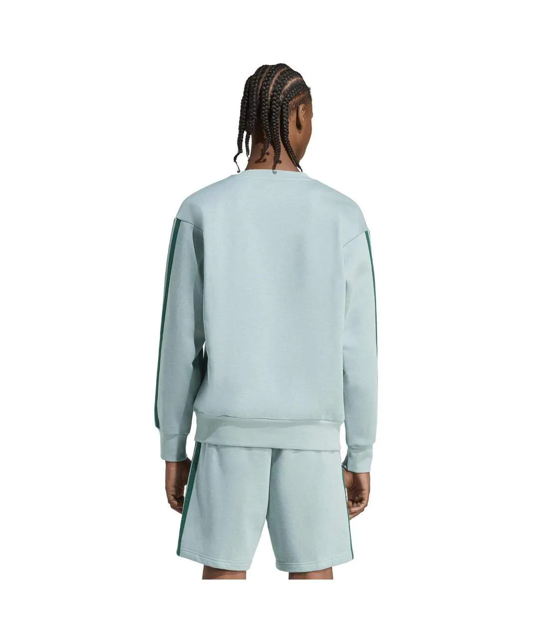 Mens 3 Stripes Fleece Sweatshirt Sage Adidas-3