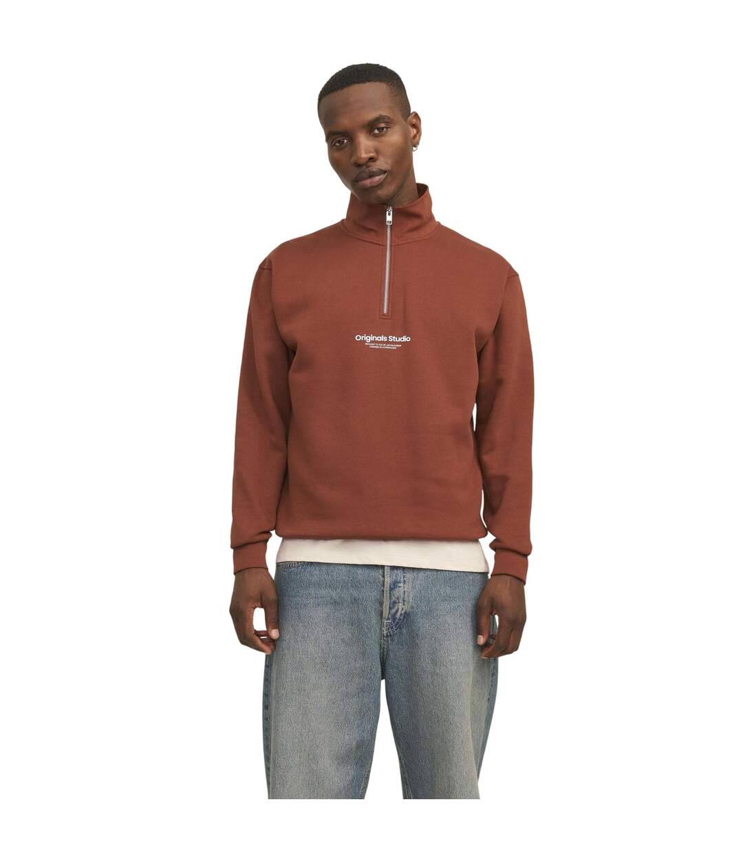 Mens Originals Studio Half Zip Sweatshirt Brandy Jack And Jones-4