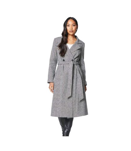 Womens/ladies Checked Wrap Belted Coat Neutral Principles