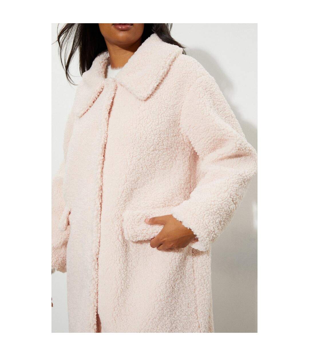 Pink longline teddy coat best sale