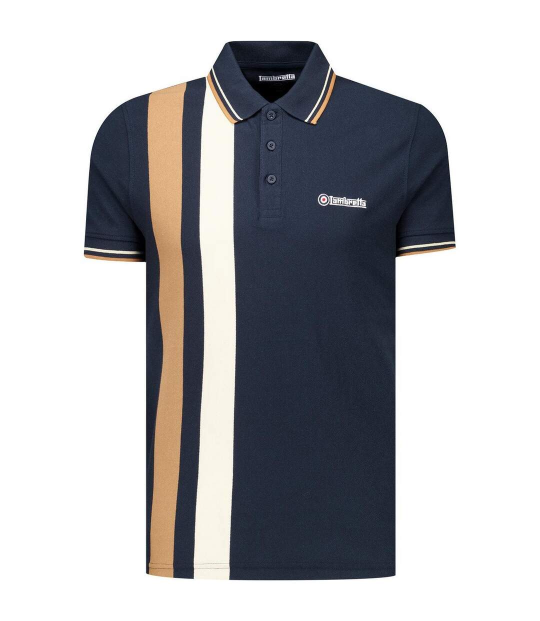 Mens Classic Yarn Dyed Stripe Logo Polo Shirt Navy Smoke Blue Lambretta-1