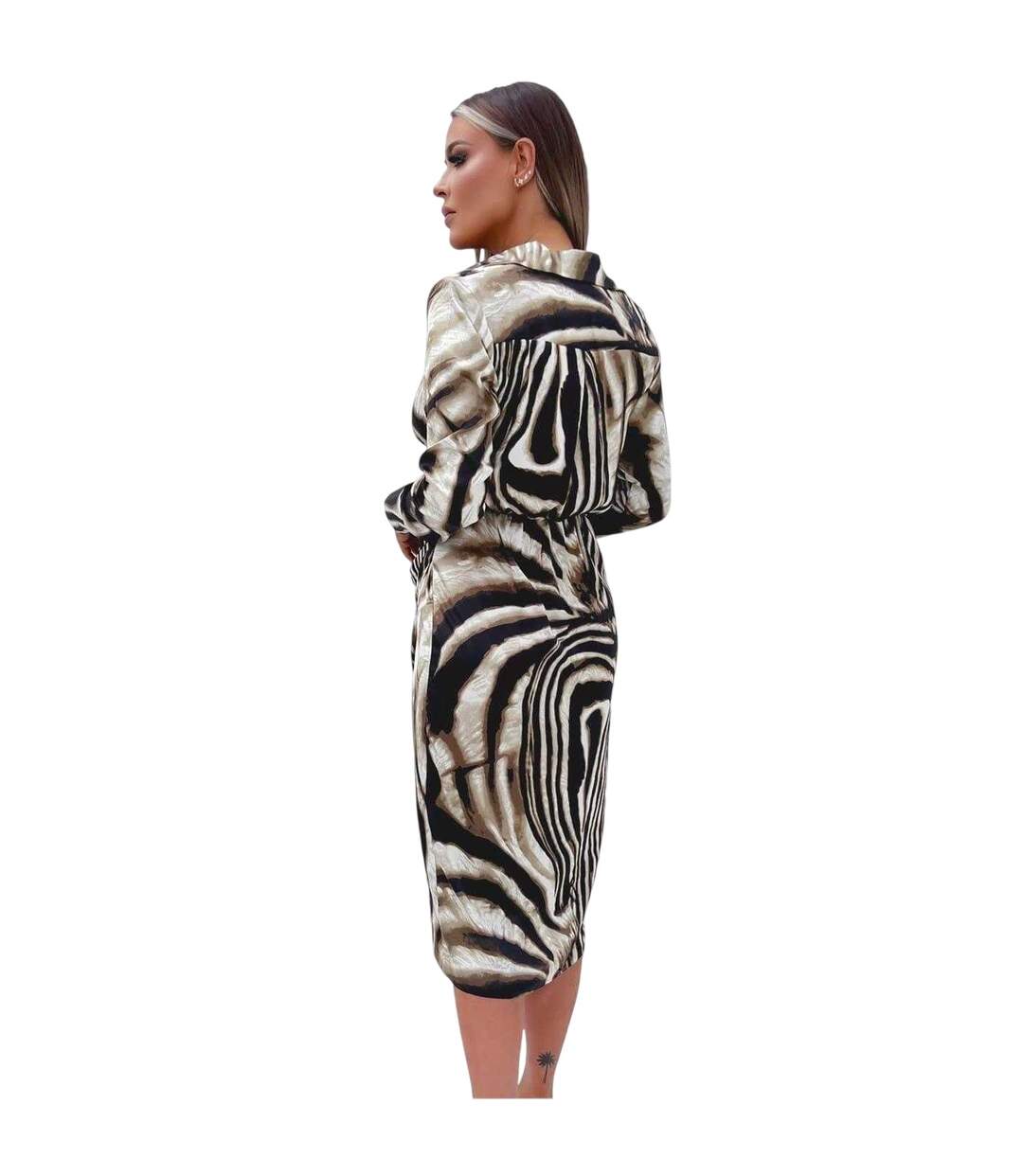 Robe Portefeuille Manches Longues Femme Marron Noir Blanc AX Paris-3