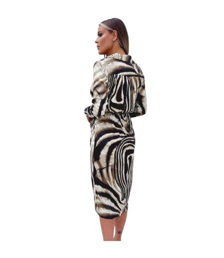 Robe Portefeuille Manches Longues Femme Marron Noir Blanc AX Paris