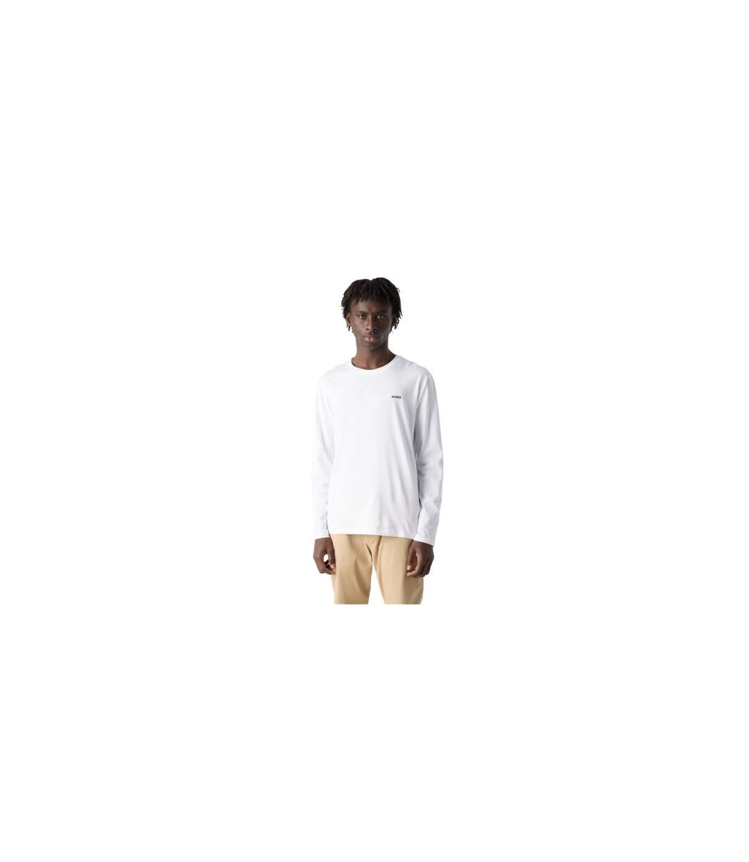 Mens Derol Cotton Long-sleeved T-shirt White Hugo-1