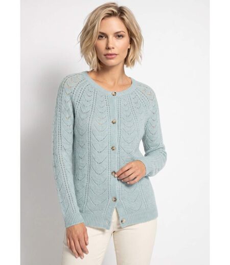 Gilet cardigan boutonné chiné ajouré col rond
