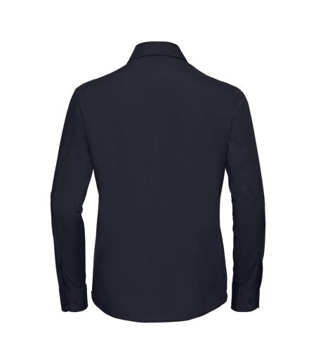 Womens/ladies Poplin Easy-care Long-sleeved Shirt French Navy Russell Collection