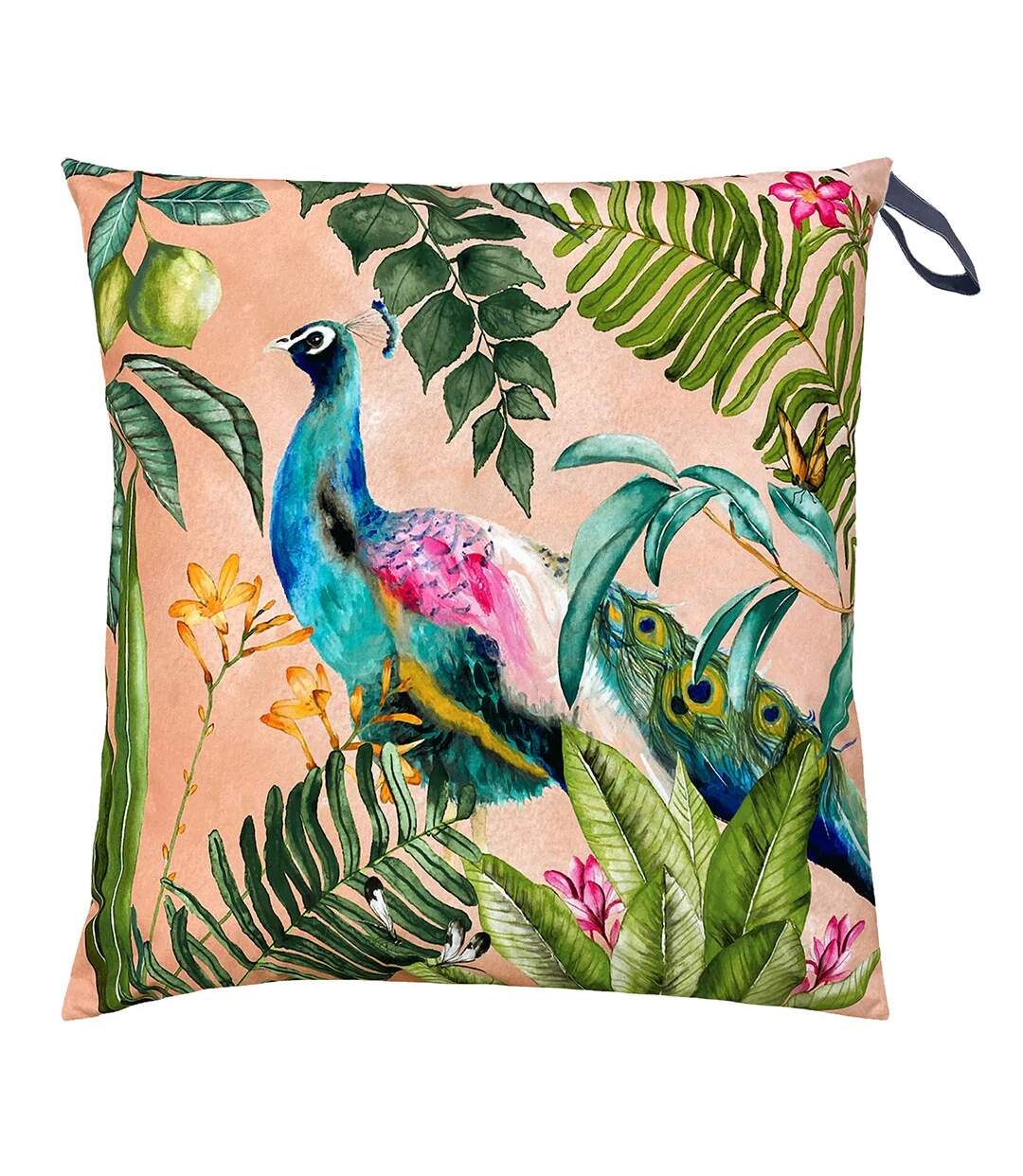 Peacock outdoor cushion cover one size green/blue/pink Evans Lichfield