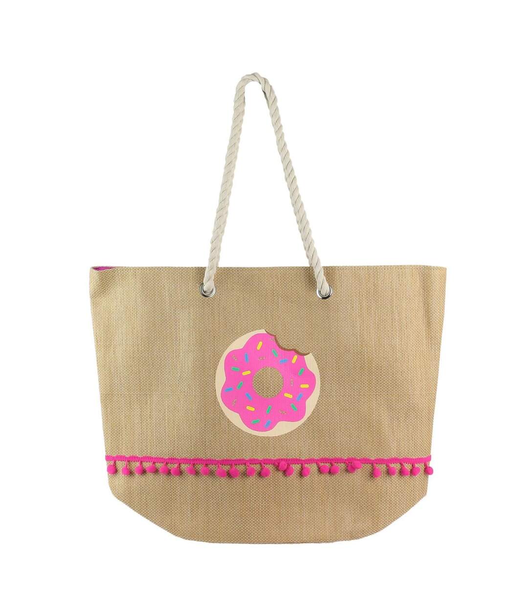 Sac Cabas à Pompons Donuts 55cm Naturel-1