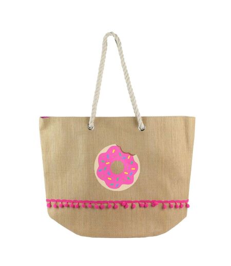 Sac Cabas à Pompons Donuts 55cm Naturel