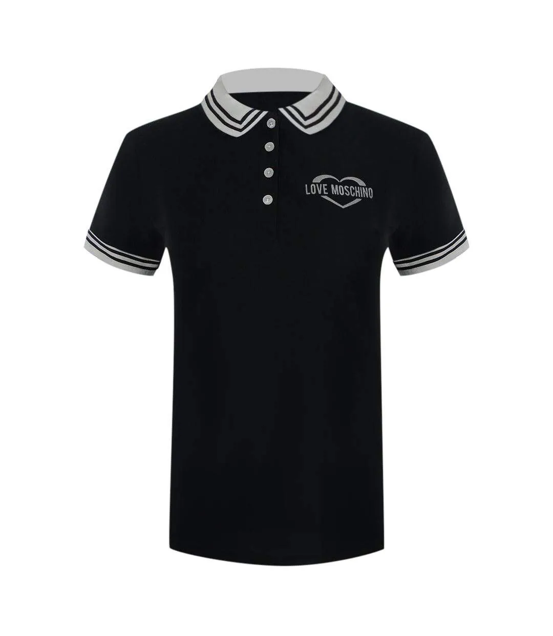 Mens Heart Cotton Logo Polo Shirt Black Love Moschino-1
