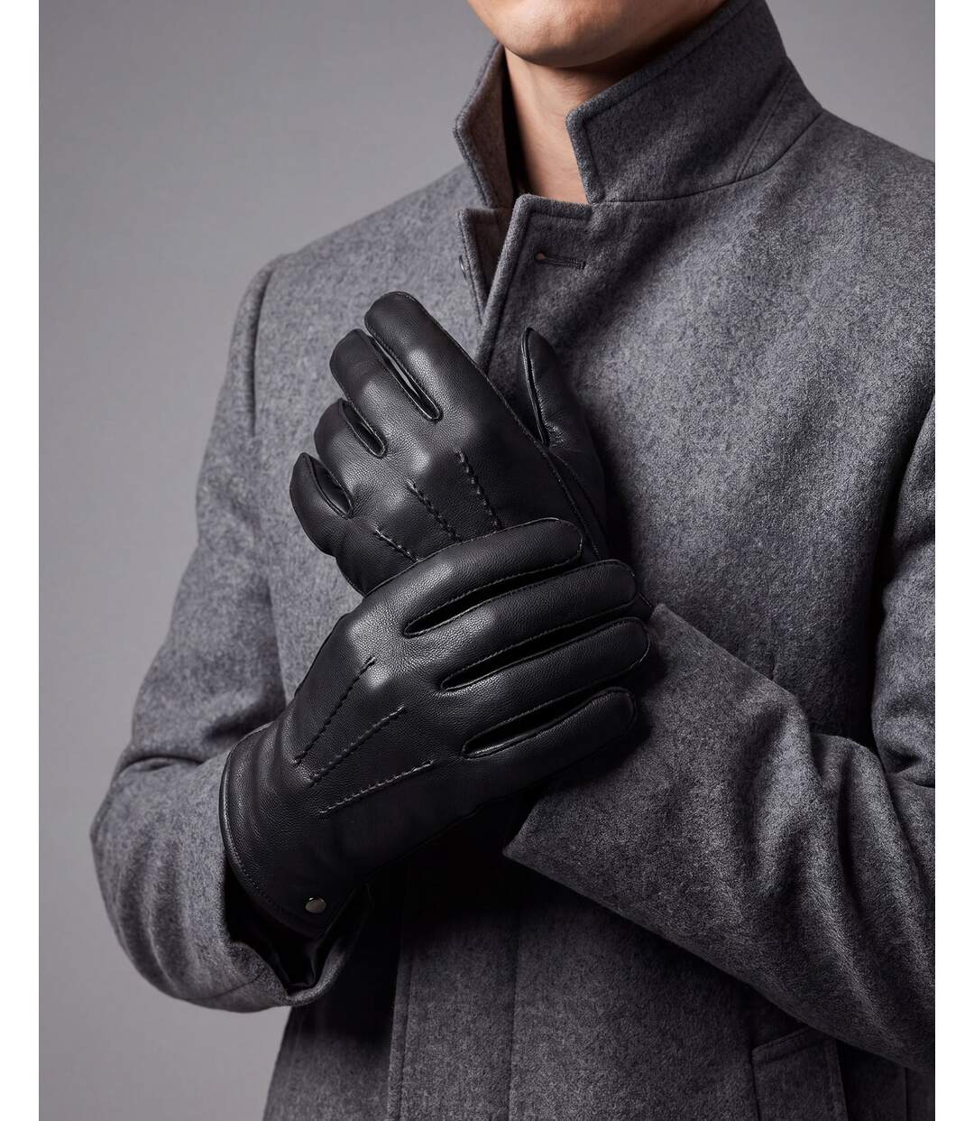 Isotoner Gants homme tactiles, en cuir de chèvre, doublé imitation micro-fourrure-2