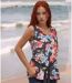 Blouse féminine sans manches à bretelles larges - Motif floral chic - Col rond-4